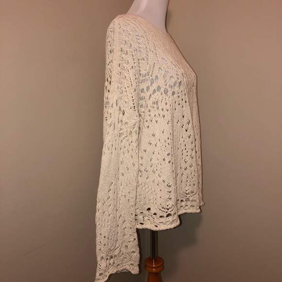 Free People Long Sleeve Traveling Ivory Lacey Sweater - Picture 5 of 15